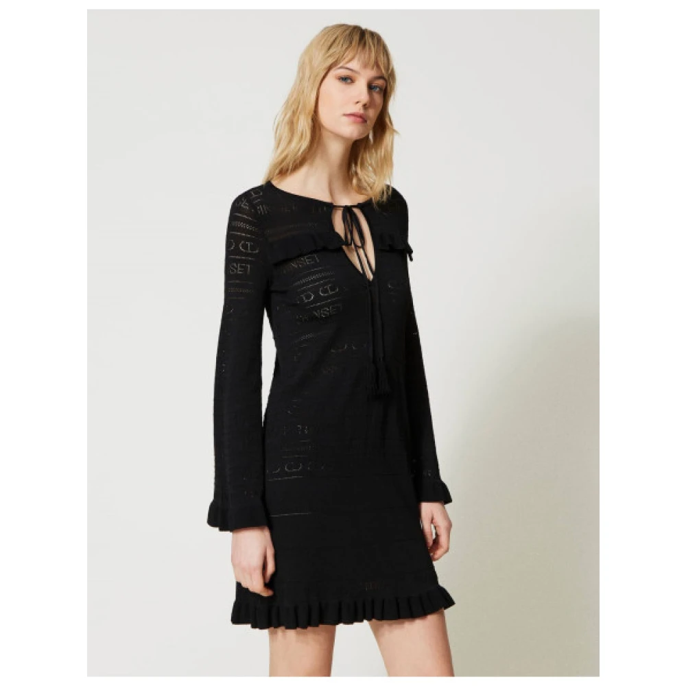 Twinset Korte Gebreide Kant Jurk Black Dames