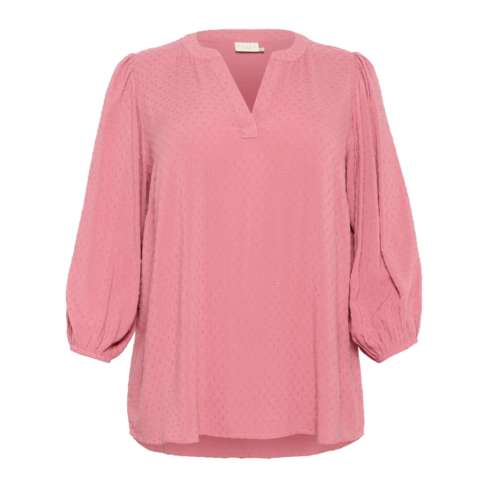 Kaffe Curve Vrouwelijke blouse met V-hals Pink Dames