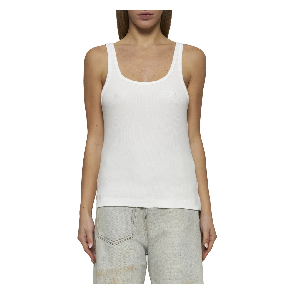 MM6 Maison Margiela Beige Top met Afneembare Schouderband White Dames
