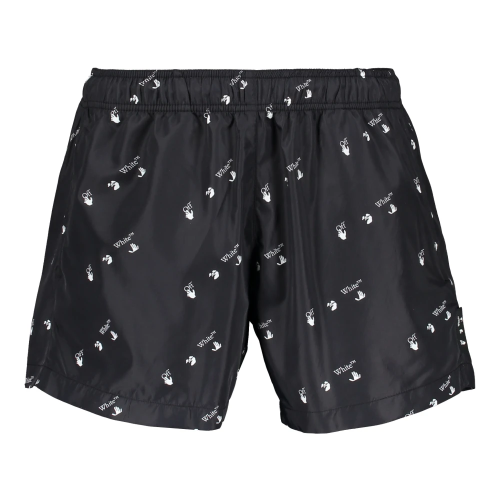 Off White Mesh-gevoerde Nylon Zwemshorts Black Heren