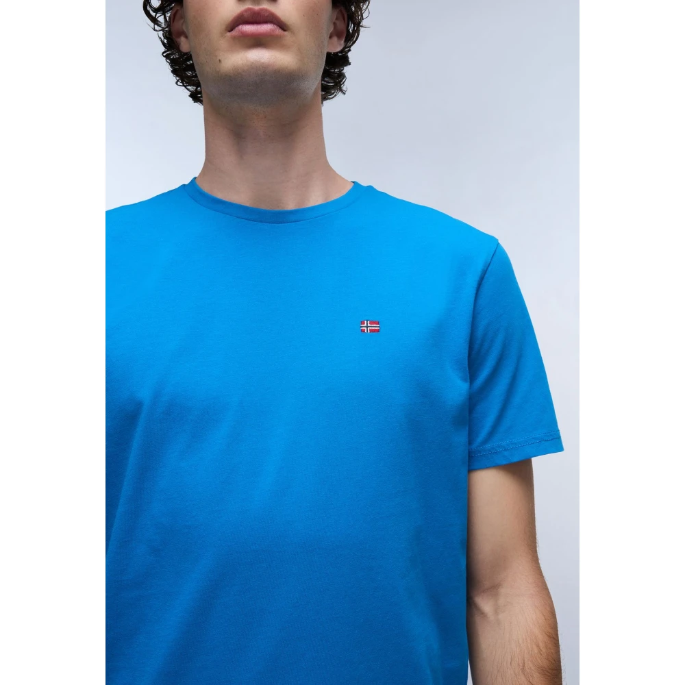 Napapijri Korte mouw geborduurd katoenen T-shirt Blue Heren