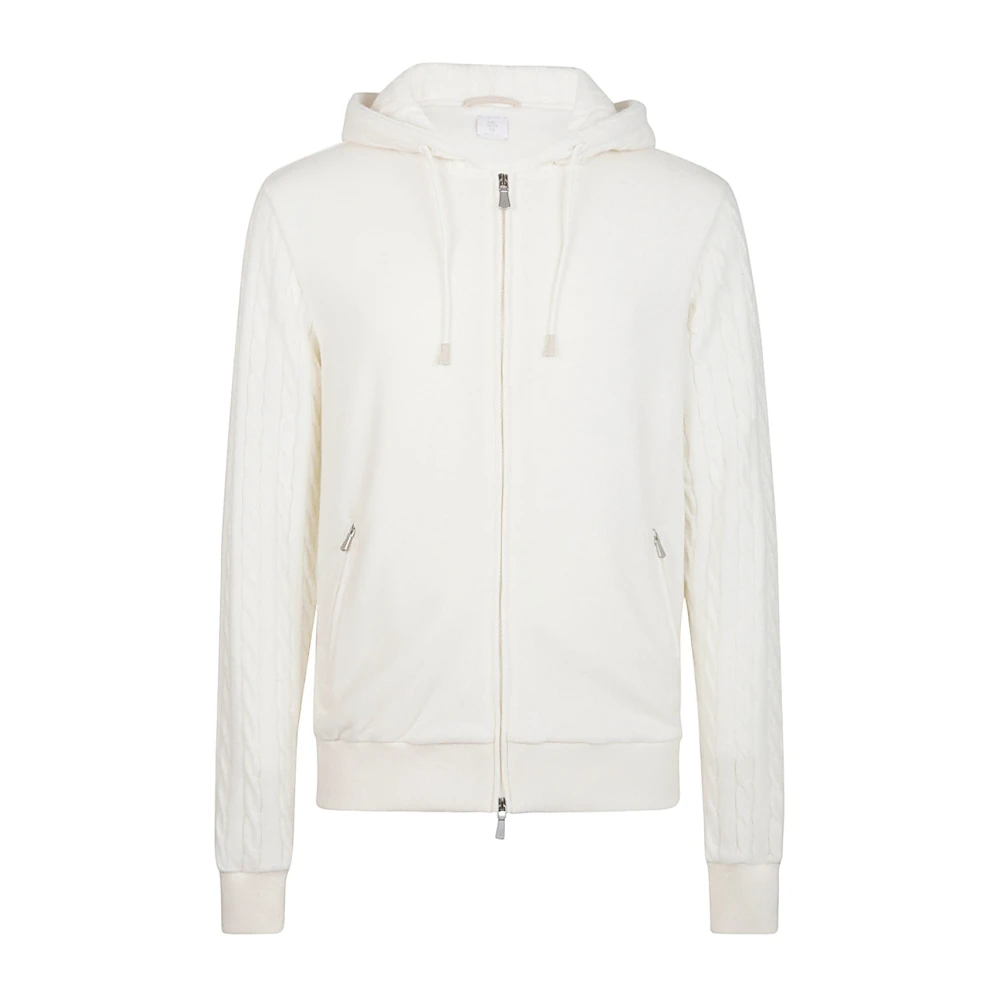 Eleventy Homme Blanc Sweatshirts Et Sweats À Capuche, Taille: Xl Sweat À Capuche Zippé En Cachemire Jersey