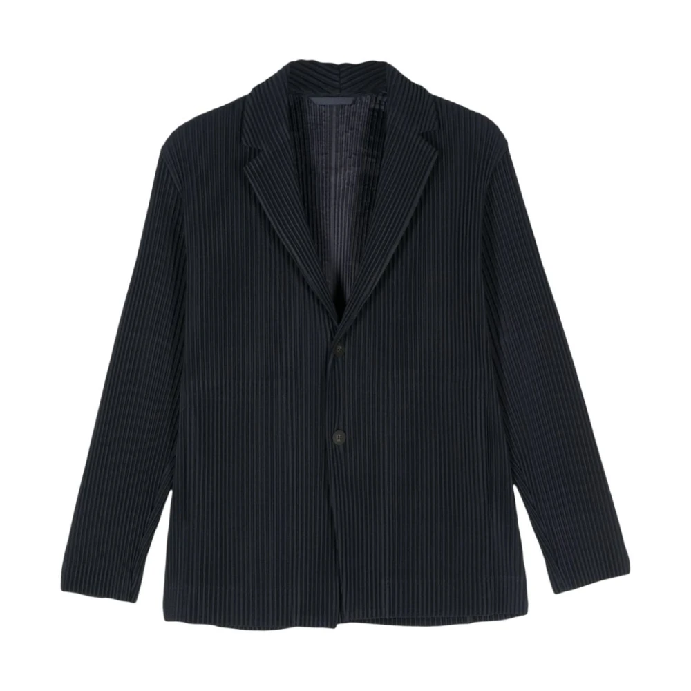 Issey Miyake Men's Blue Navy Plissé Effect Jacket