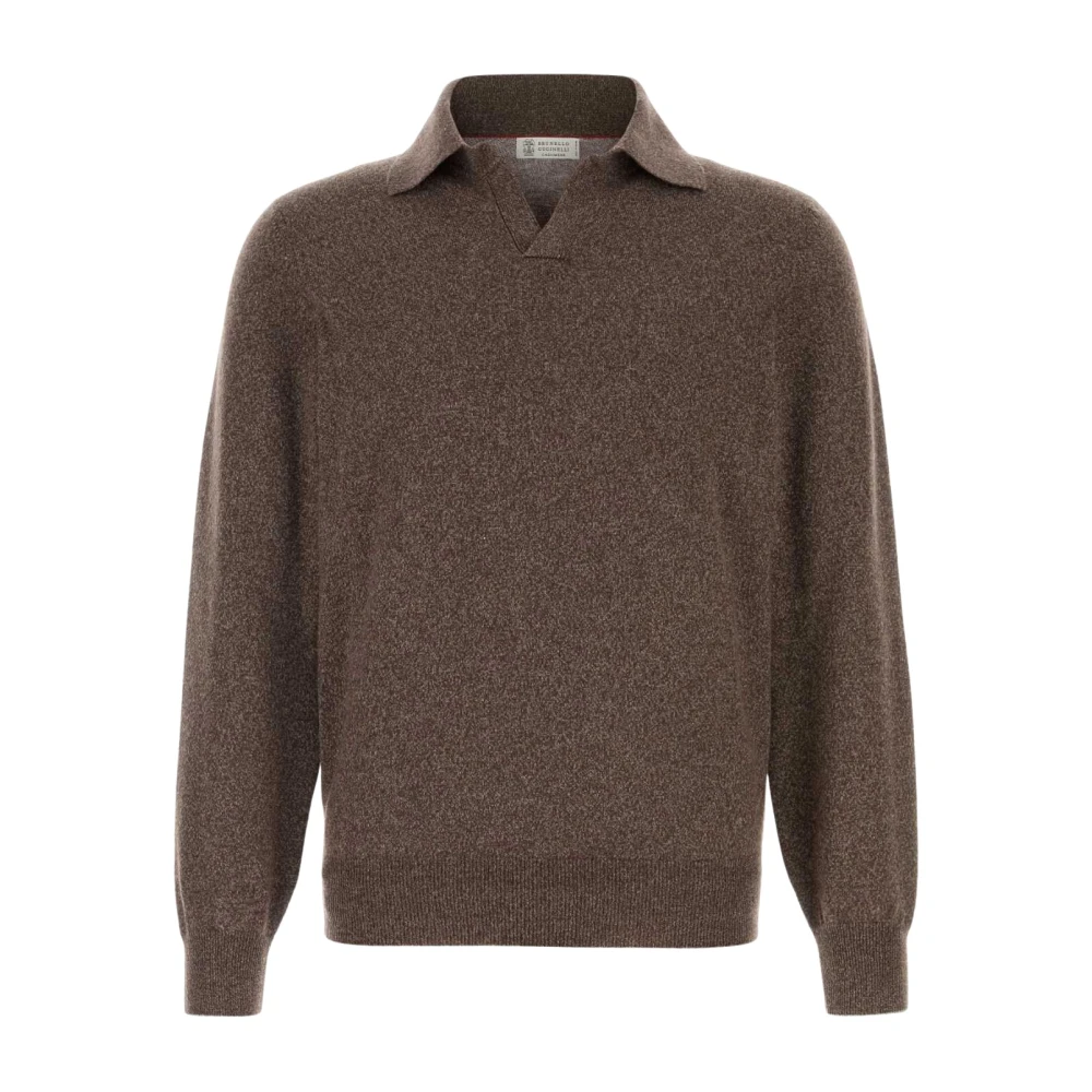 Brunello Cucinelli Cashmere Jumper - Male - V-Neck Knitwear - Brown - M - Knitwear