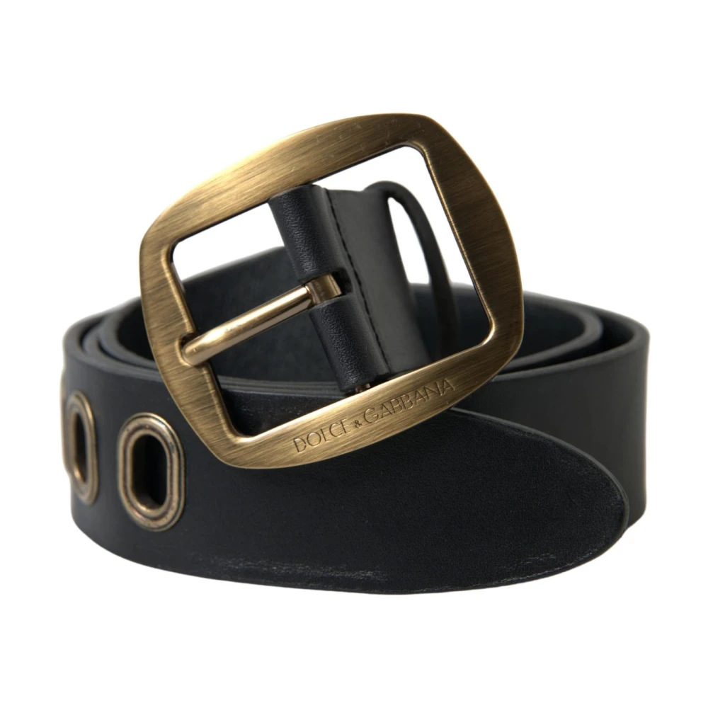 Dolce & Gabbana Smalle Italiaanse leren riem met metalen gesp Black Heren