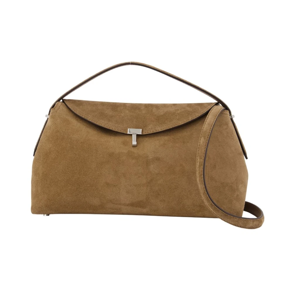 Totême Handbags, Female, One Size, T-Lock Suede Top Handle Bag Brown