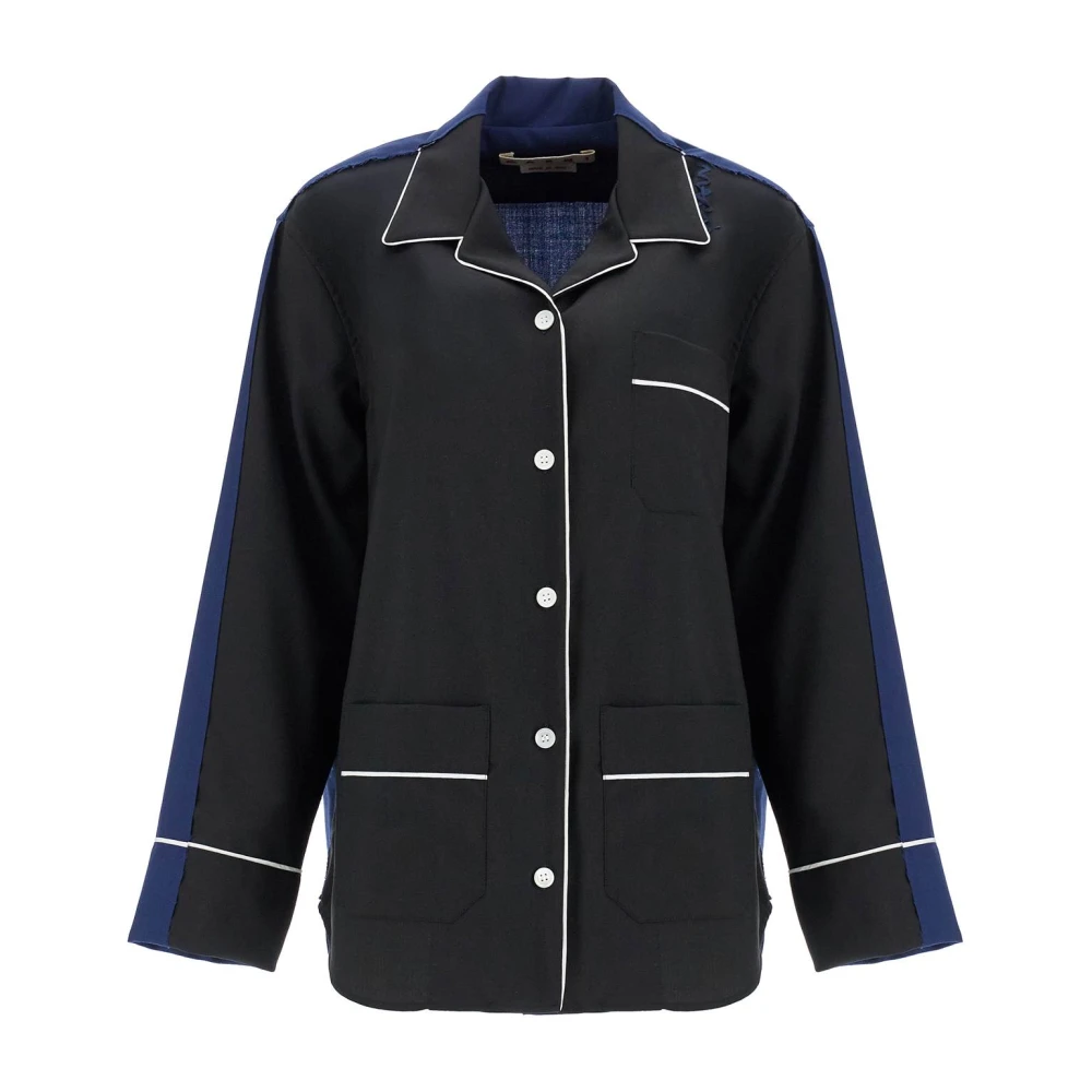 Marni Zwarte wollen shirt met witte stiksels Black Dames