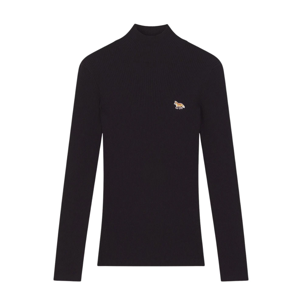 Maison Kitsuné Wol en Katoen Fox Gebreid Black Dames