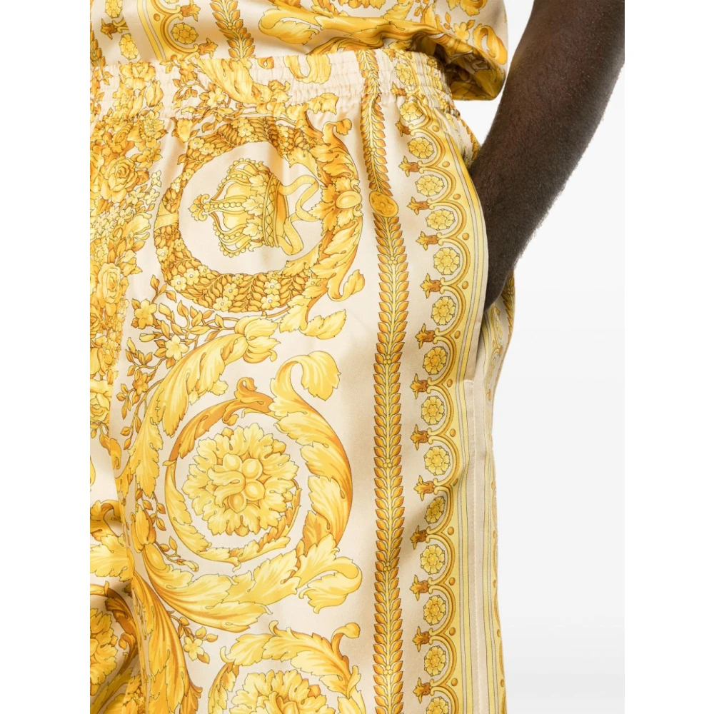 Versace Gouden Barocco Print Zijden Shorts Yellow Heren