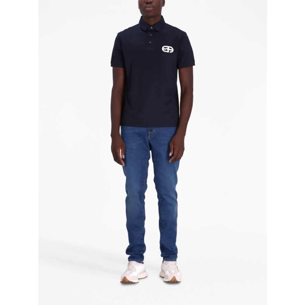 Emporio Armani Blauw Logo-Patch Poloshirt Blue Heren