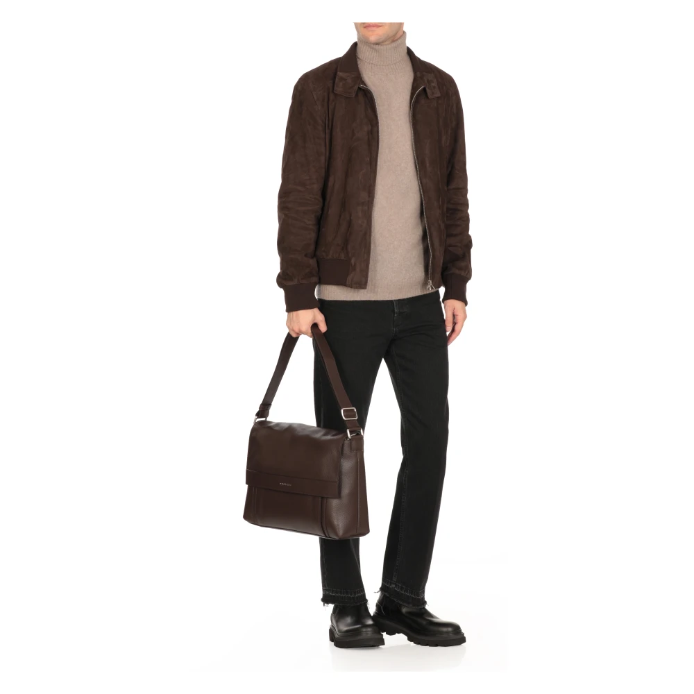 Orciani Bruine leren schoudertas met klep Brown Heren
