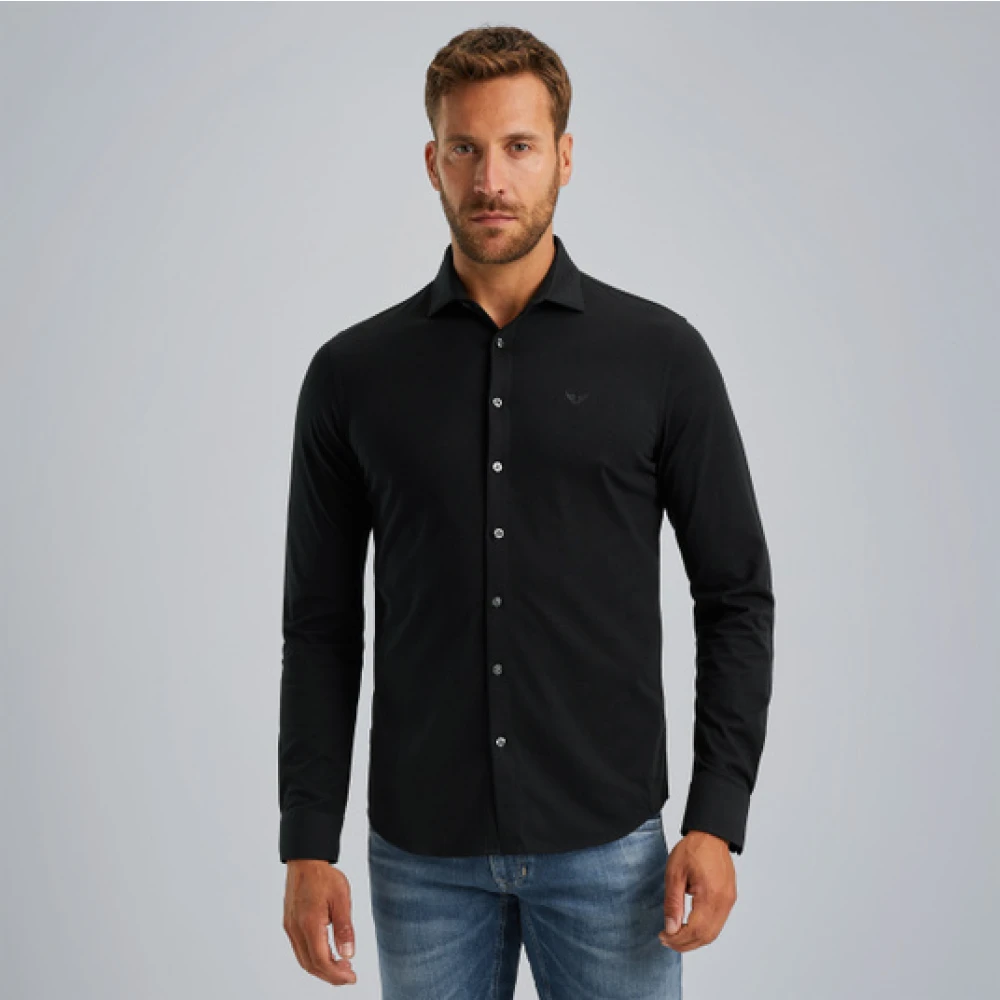 PME Legend Satin Jersey Overhemd met Kent Kraag Black Heren