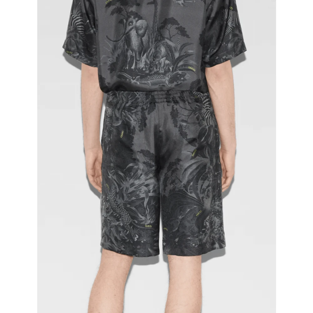 Gucci Bloemen en Fauna Print Zijden Shorts Gray Heren