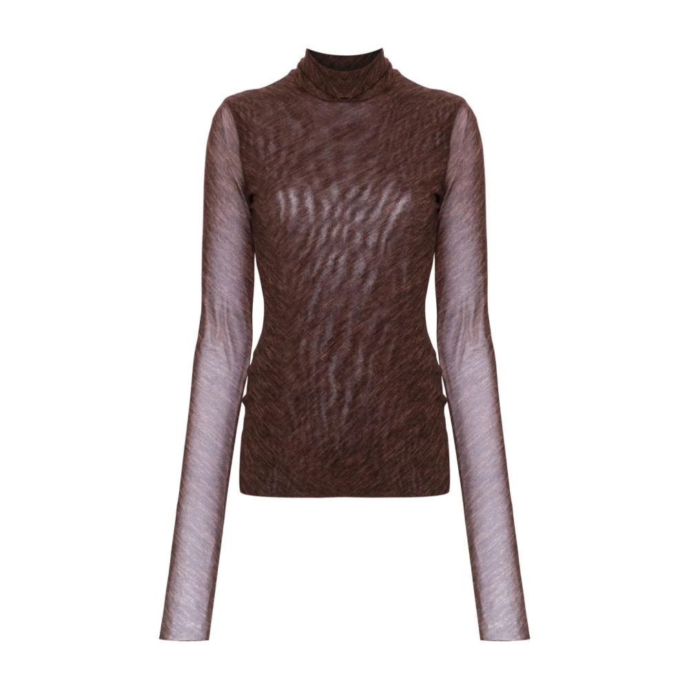 Philosophy di Lorenzo Serafini Bruin Mélange Mock Neck T-shirt Brown Dames