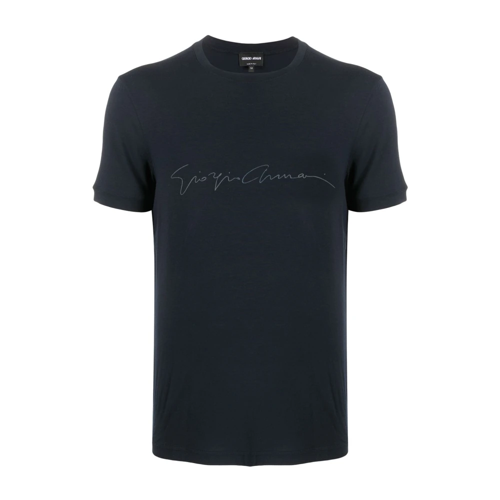 Giorgio Armani Men's Blue Asv Stretch-Viscose T-Shirt With Signature Logo