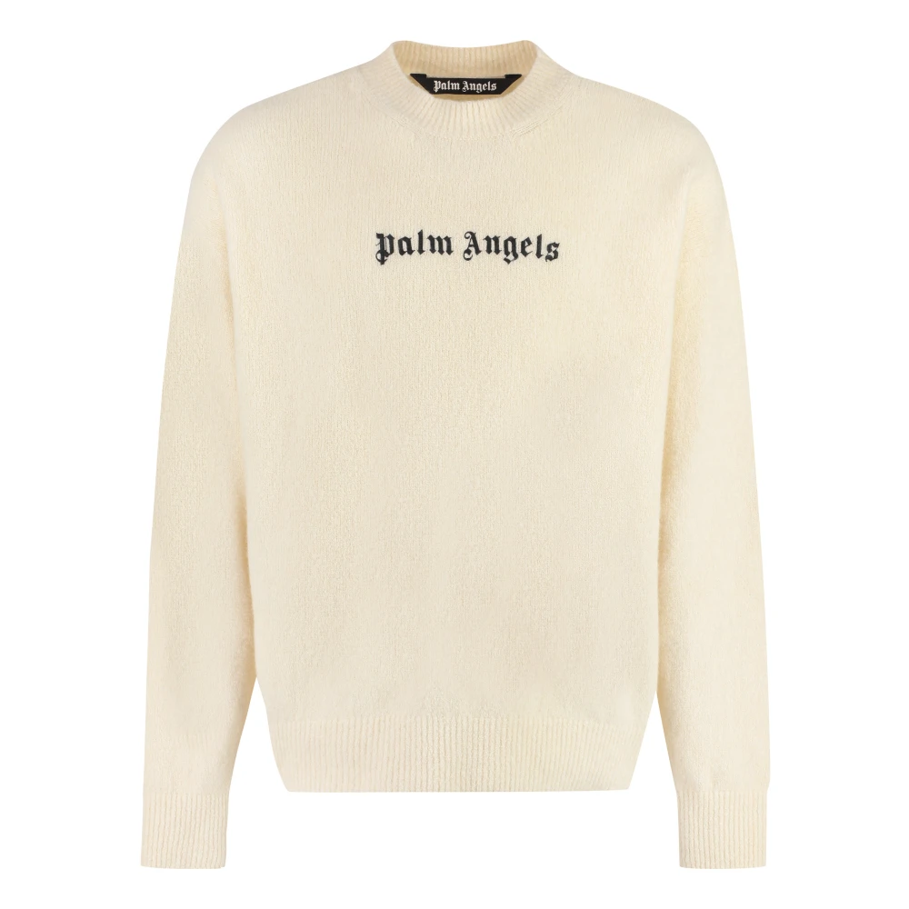 Palm Angels Kasjmierwol Crew-Neck Sweater Beige Heren