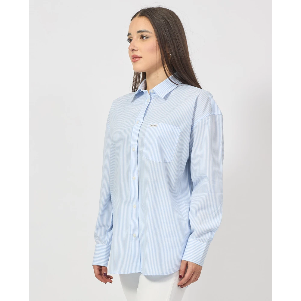 Guess Blauw Gestreepte Oversized Shirt Blue Dames