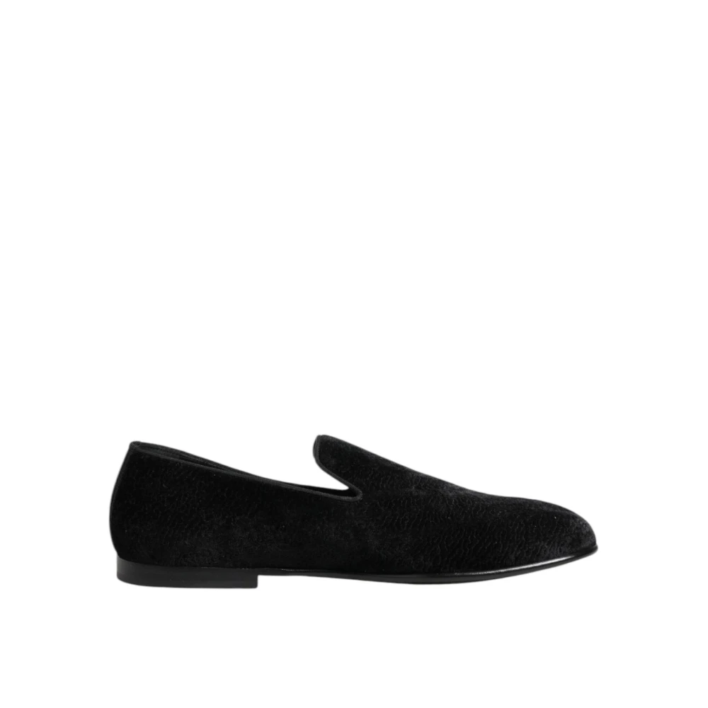 Dolce & Gabbana Men's Black Loafers, 5 Uk, Luxury Velvet Loafers Leather Outersole