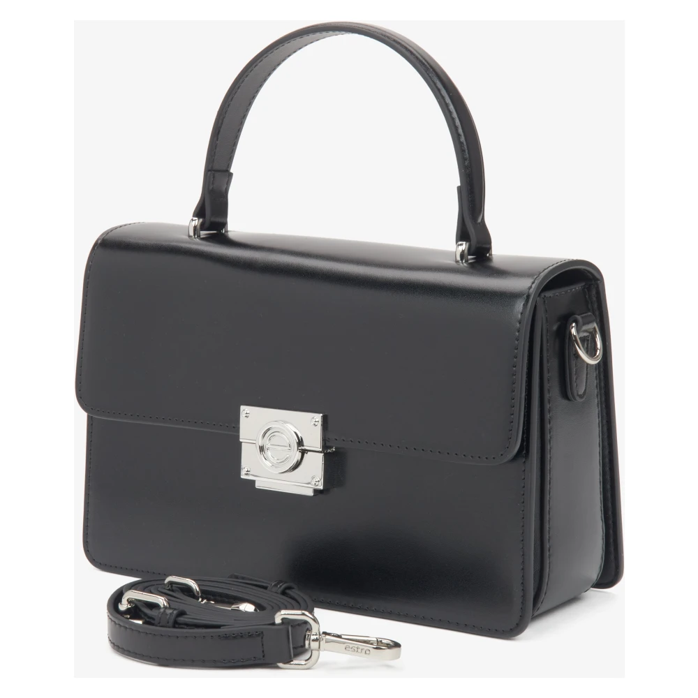 Estro Zwarte handtas voor vrouwen met zilveren hardware Black Dames