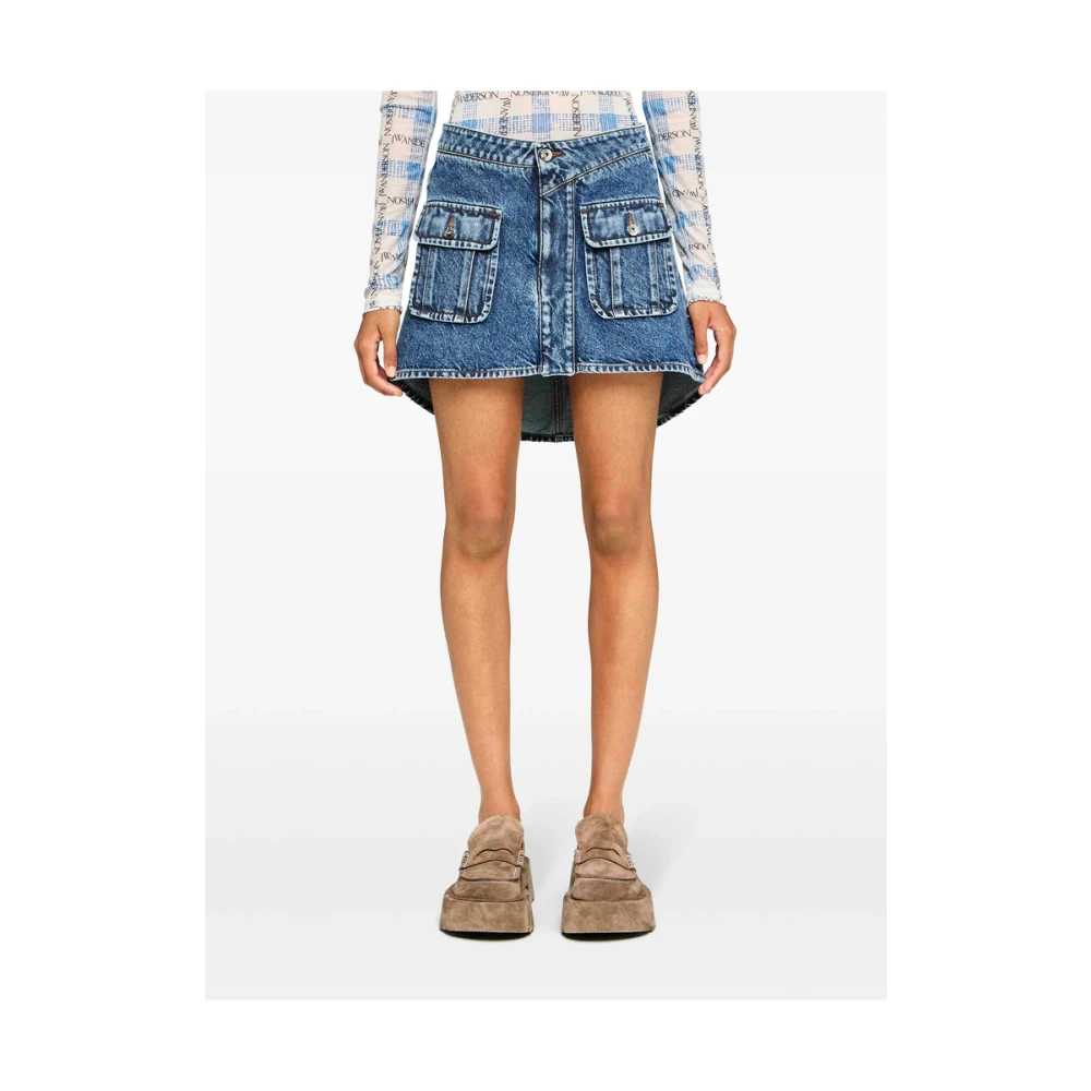 JW Anderson Indigo Denim Rok Gebogen Zoom Blue Dames