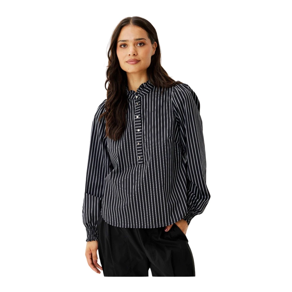 IN Front Rosalie Blouse Zwart Smock Manchet Black Dames