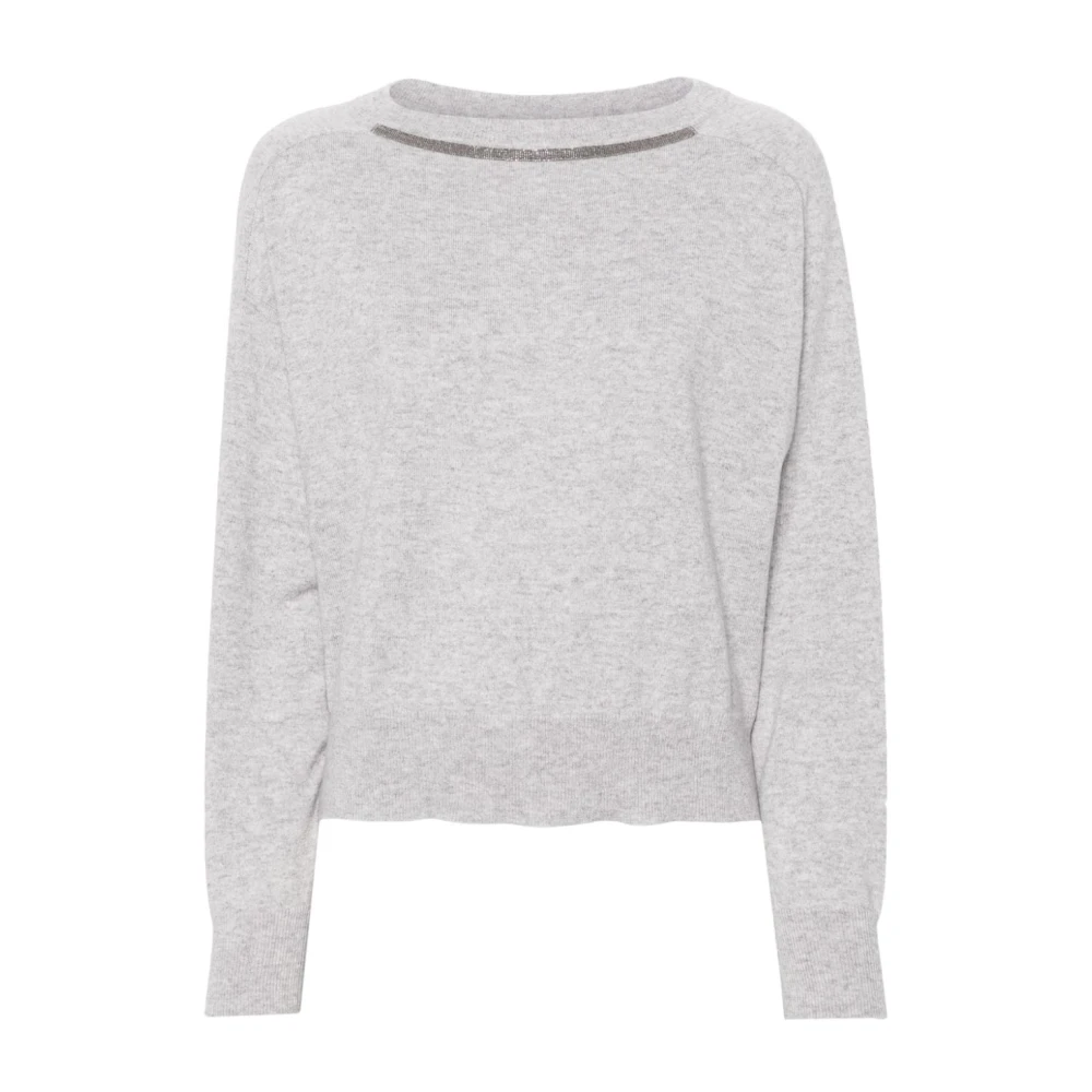 BRUNELLO CUCINELLI Cashmere Gebreide Trui met Monili Ketting Gray Dames
