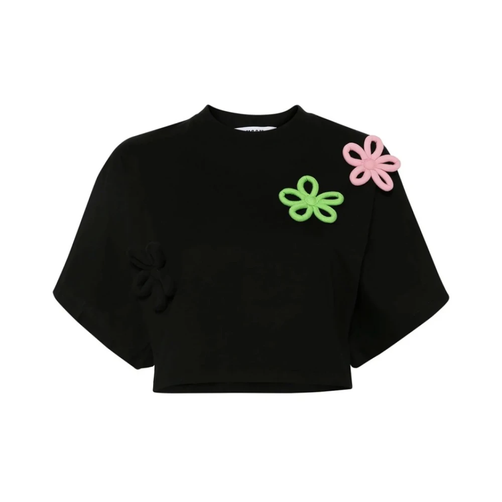 Msgm Women's Black Cotton T-Shirt For - T-Shirts - Xl - Tops