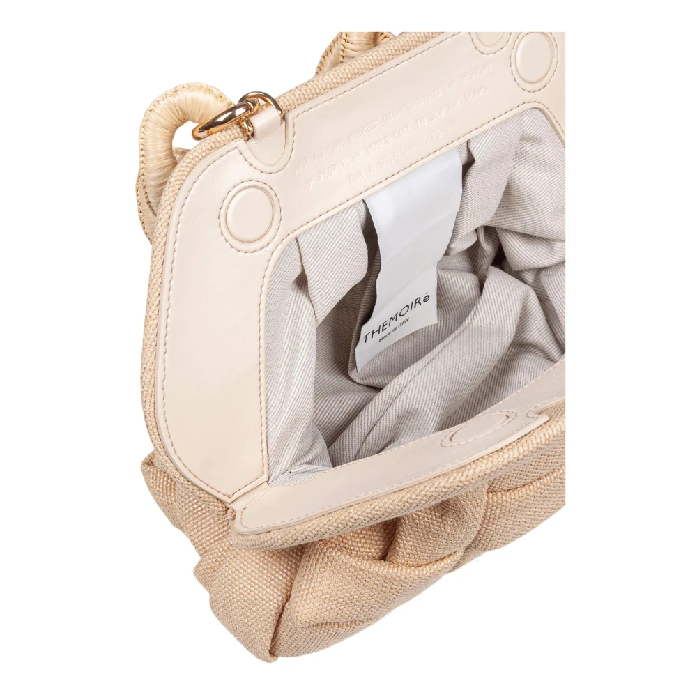 THEMOIRè Canvas Clutch Tas met Raffia Ketting Beige Dames