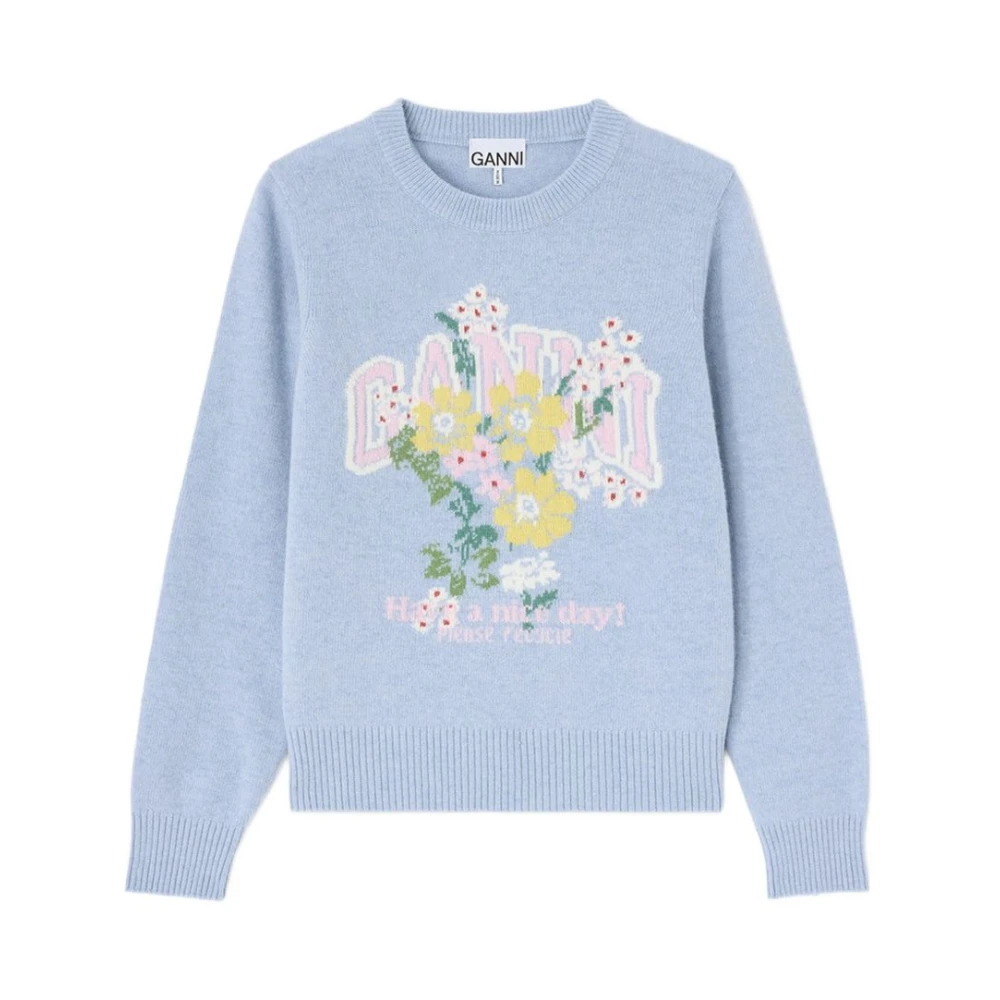 Ganni Jumpers - Female - Round-Neck Knitwear - Blue - L - Knitwear