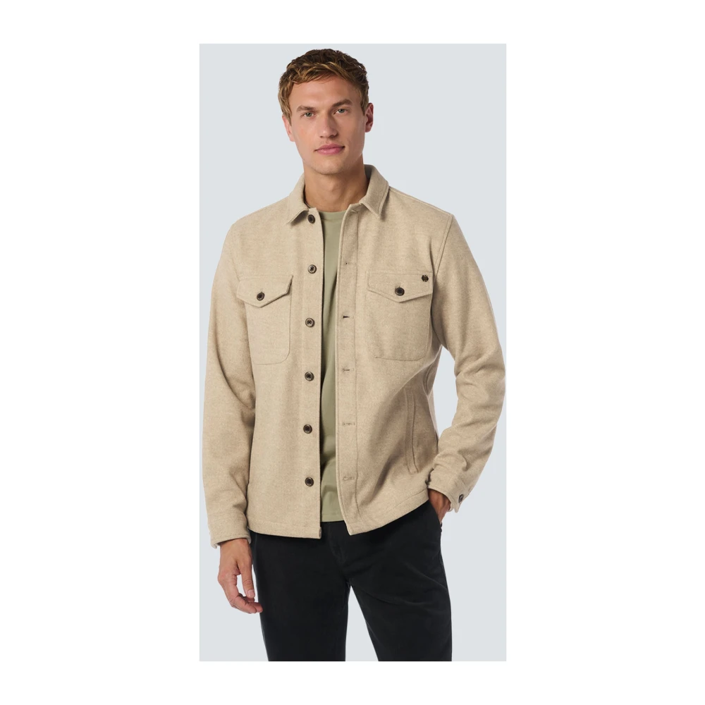 No Excess Melange Button Closure Overshirt Beige Heren
