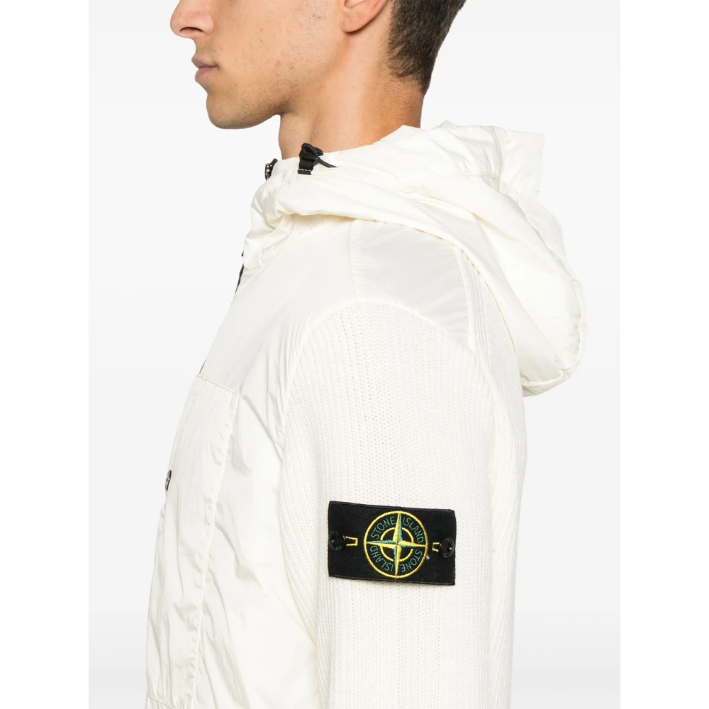 Stone Island Witte Hoodie met Gebreide Inzetstukken White Heren