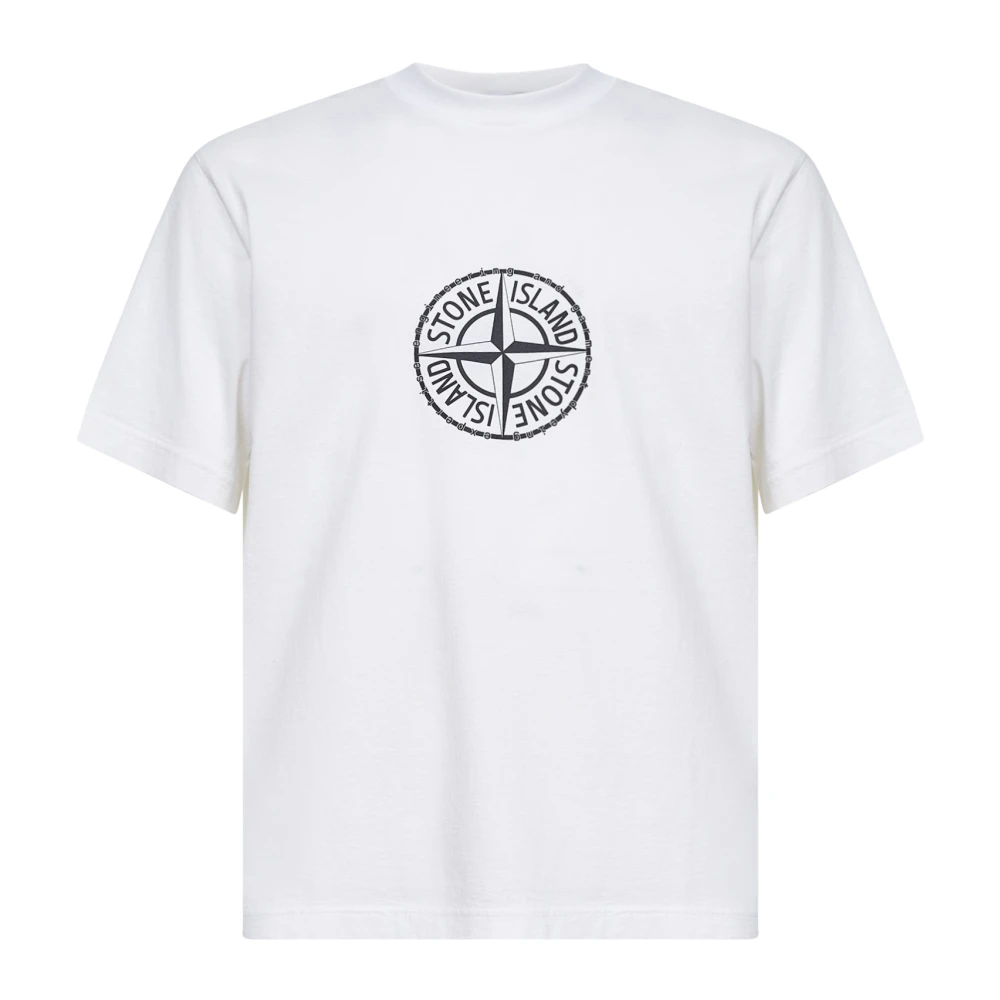 Stone Island White T-Shirts, Male, Xl, All Around Compass T-Shirt