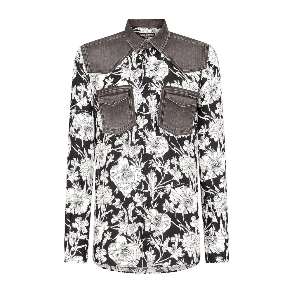 Dolce & Gabbana Bloemenprint shirt met denim details Multicolor Heren