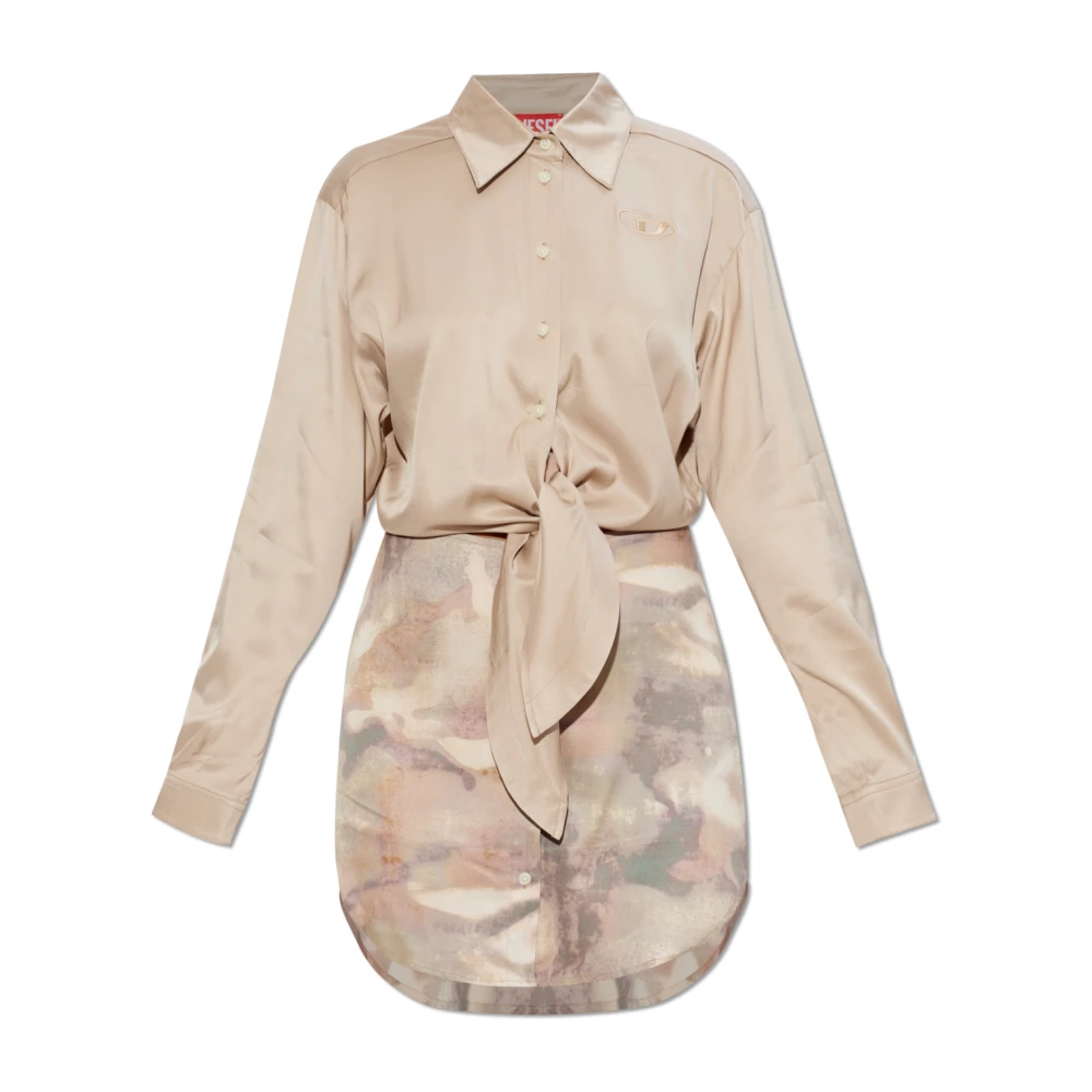 Diesel Vrouw Beige Kleedjes Dames, 3XS, Leer, D-Elta-Mini Dress