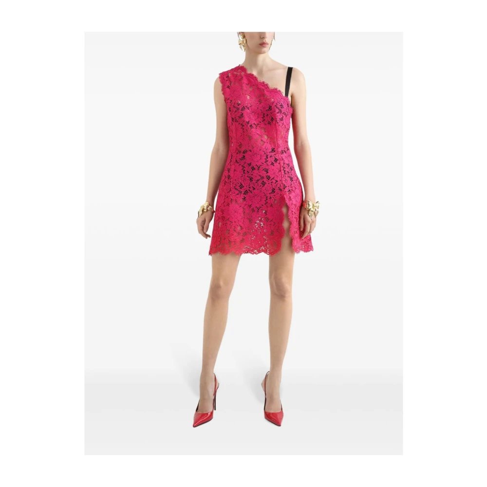Dolce & Gabbana Korte Kant Jurk in Fuchsia Pink Dames