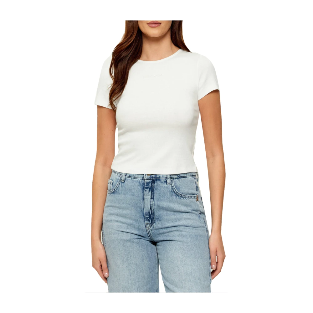 Patrizia Pepe Donna Bianco - T-Shirt A Coste Con Logo Ricamato - Tops - Xs