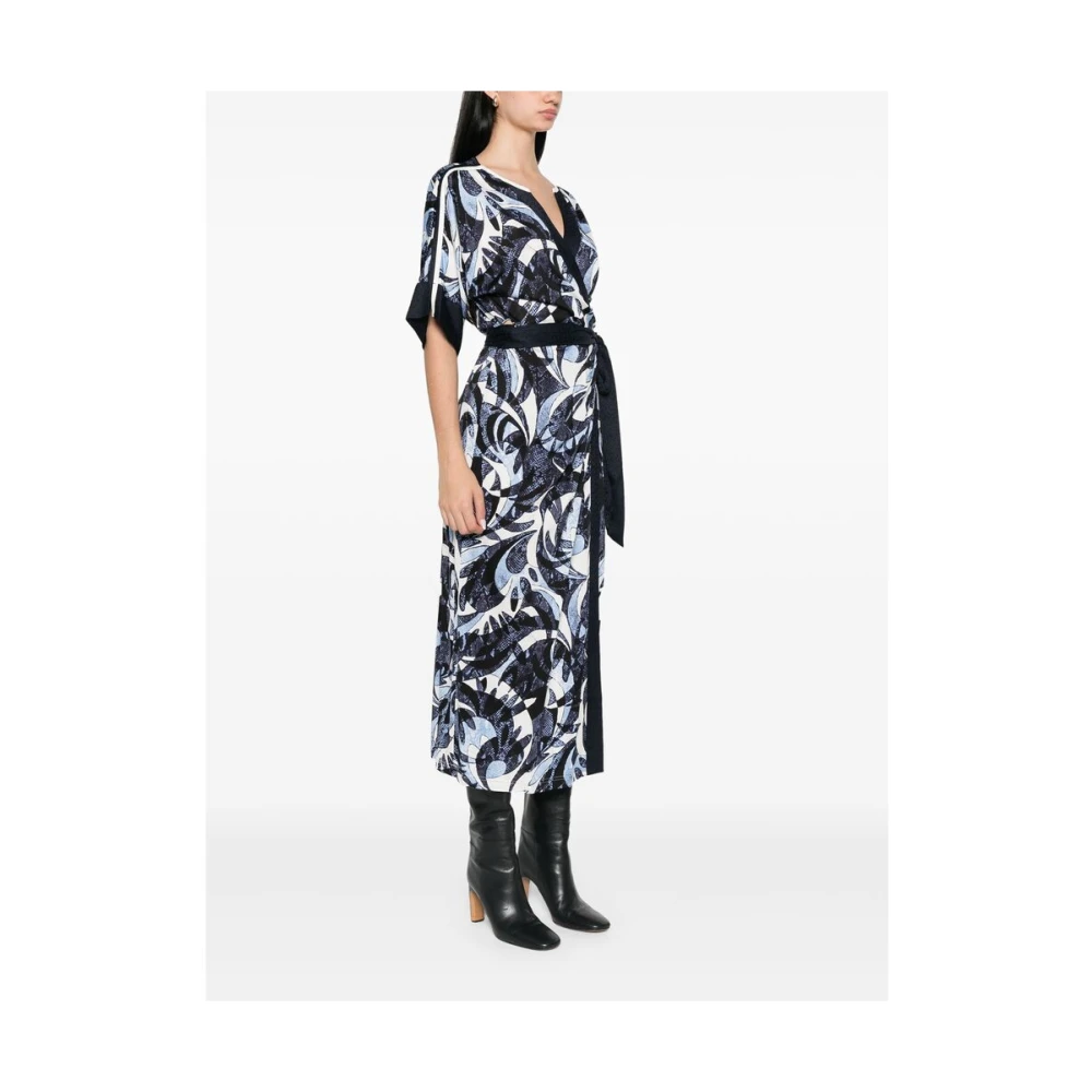 Diane Von Furstenberg Blauw Witte Wikkeljurk Abstracte Print Black Dames