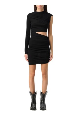 black-one-shoulder-wool-mini-dress