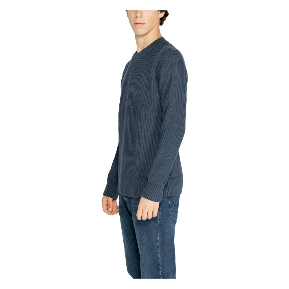 Calvin Klein Blauwe Gebreide Ronde Hals Trui Mannen Blue Heren