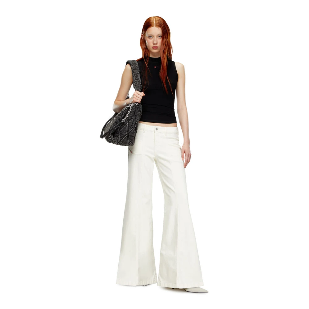 Diesel Wijd uitlopende Denim Jeans met Logodetails White Dames