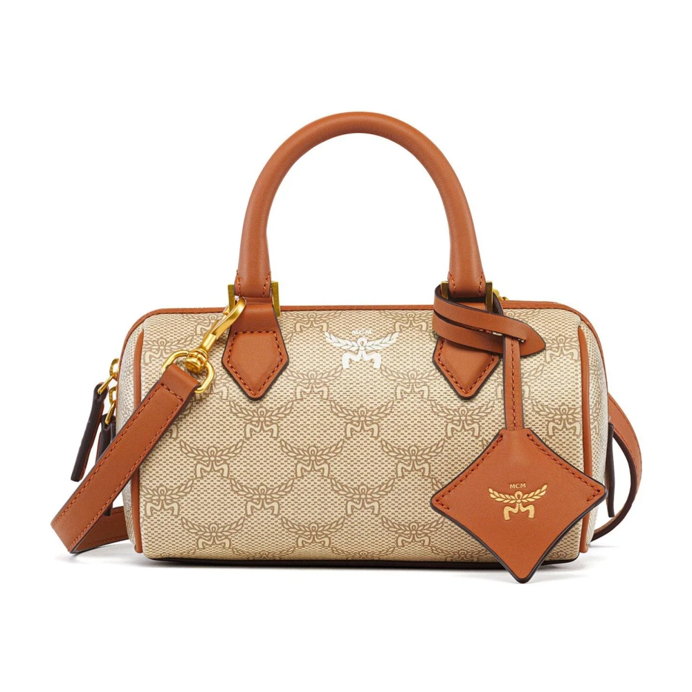 MCM Ella Boston Canvas Handtas Beige Dames
