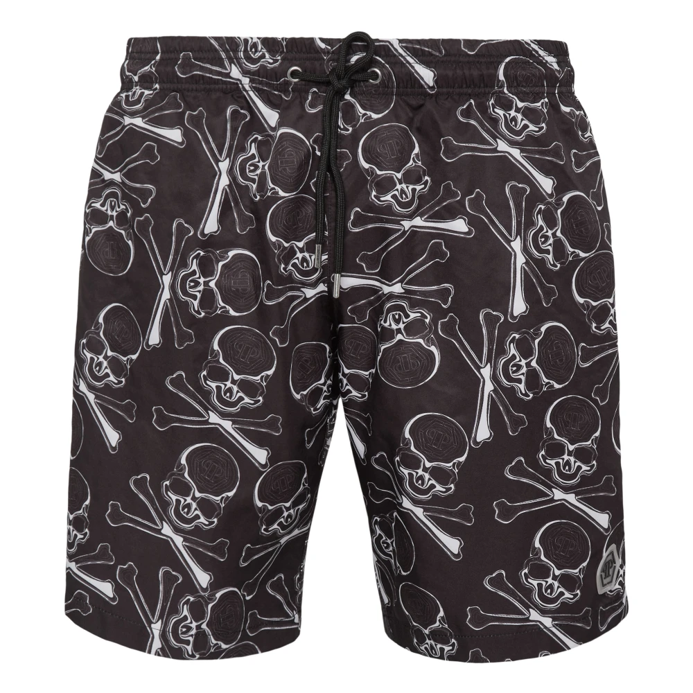 Philipp Plein Men's Black Swim Trunks Skull & Bones