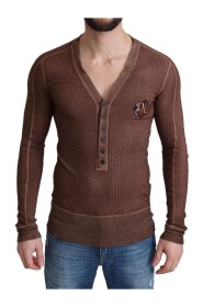 Brown Logo Button Cardigan V-neck Sweater