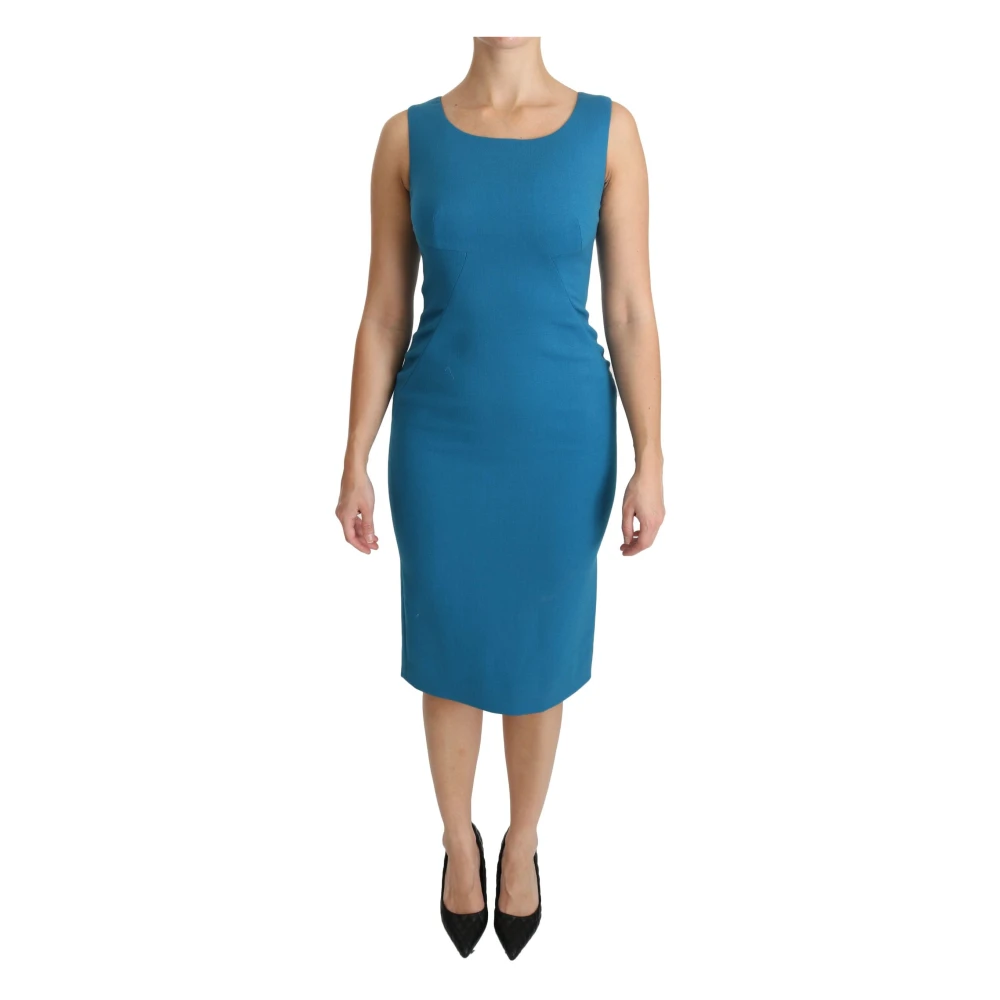 Dolce & Gabbana Women's Blue Midi Dresses,, Bodycon Sheath Knee Length Wool Dress 3XS