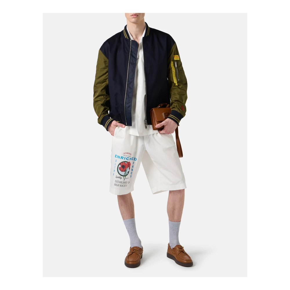 Iceberg Blauw en groen regular fit jack in gabardine met contrasterende mouwen Multicolor Heren