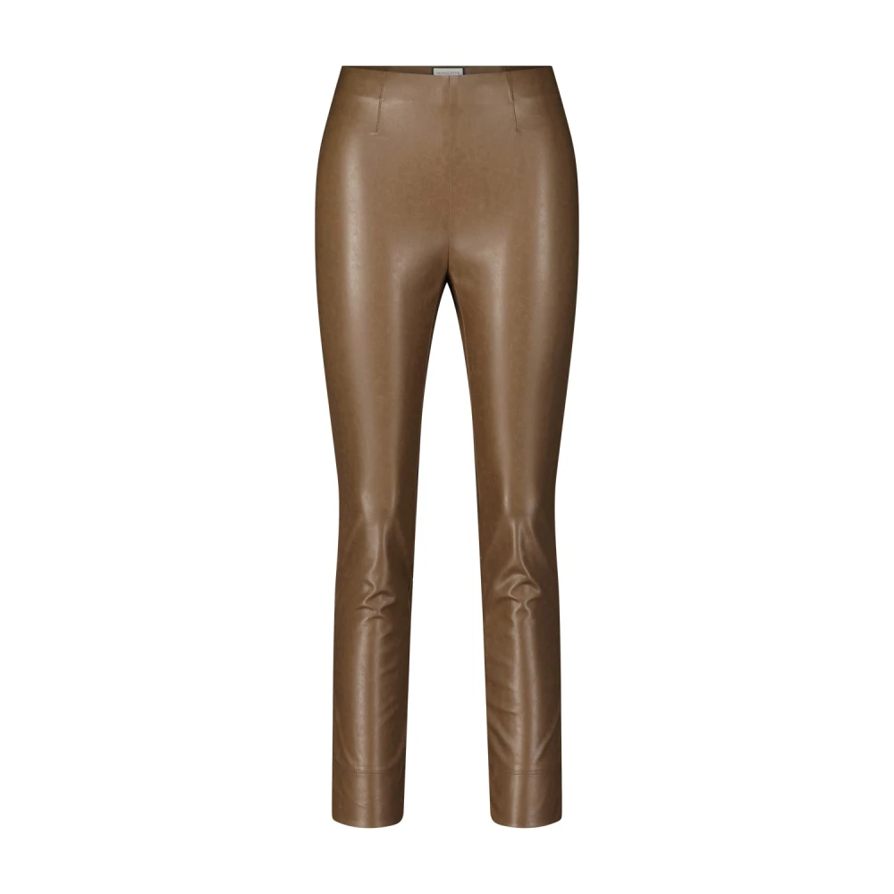 Seductive Slim Fit Imitatie Leren Trekbroek Brown Dames