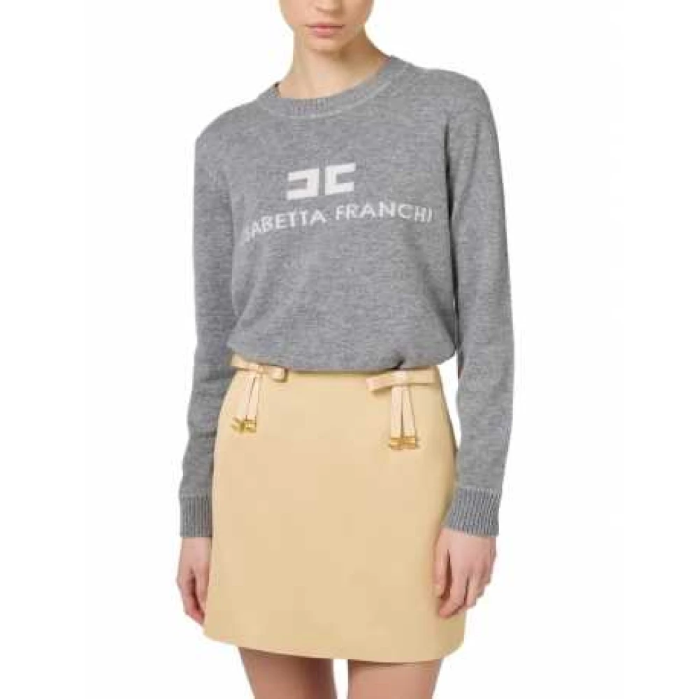 Elisabetta Franchi Grijze Wol Kasjmier Logo Trui Gray Dames