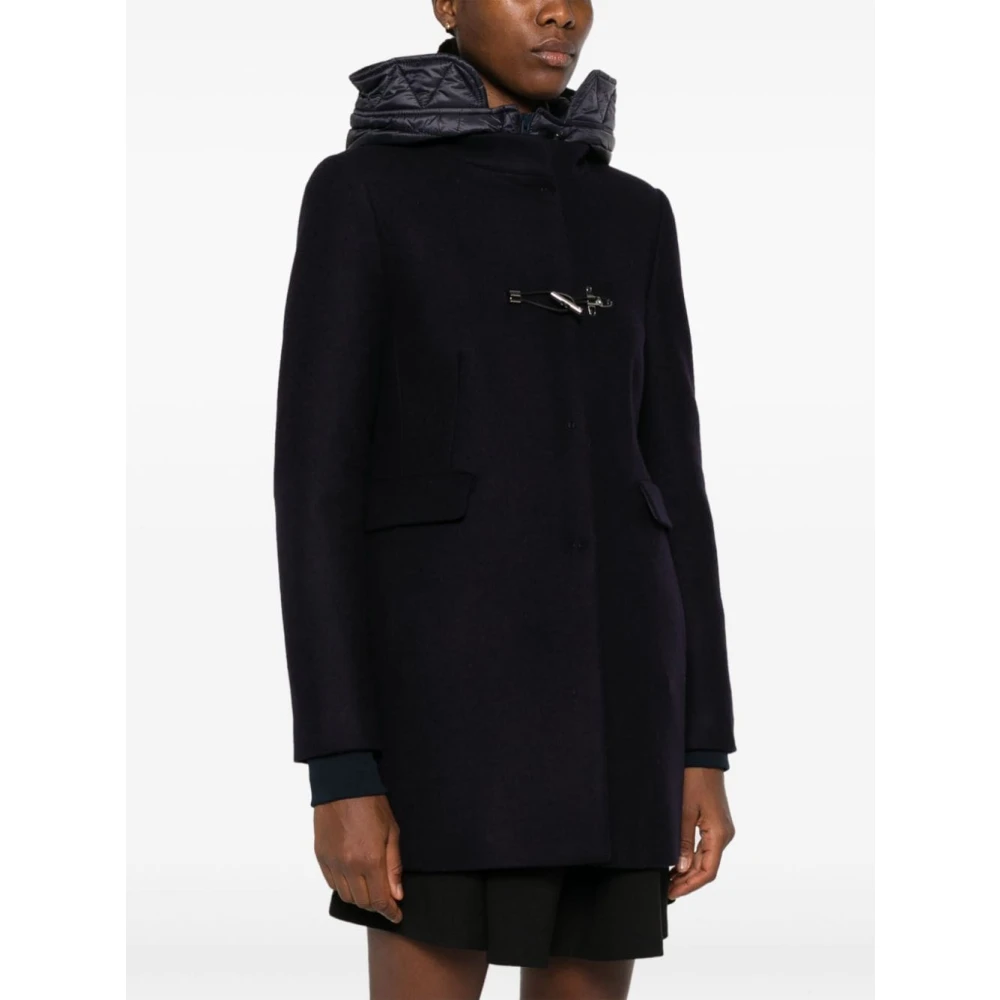 Fay Blauwe Wol Lange Hoodiejas Blue Dames