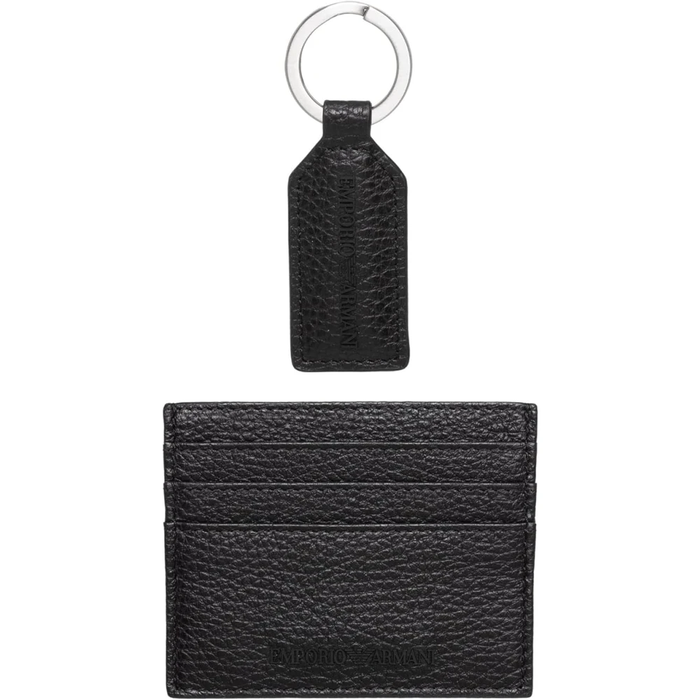Emporio Armani Men's Black Gift Box With Card Holder And Keyring In Tumbled Leather - Wallets & Cardholders - One Size - Accessories