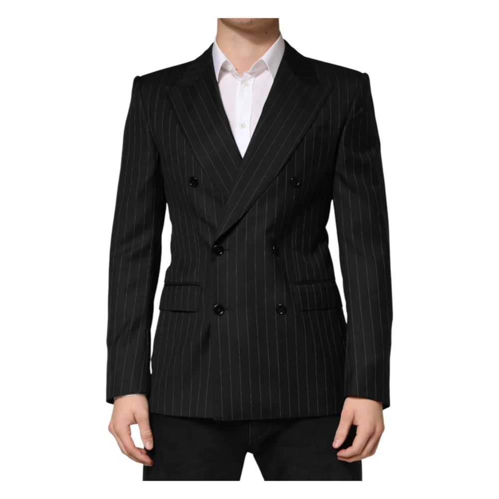 Dolce & Gabbana Men's Black Stripes Double Breasted 2Button Blazer